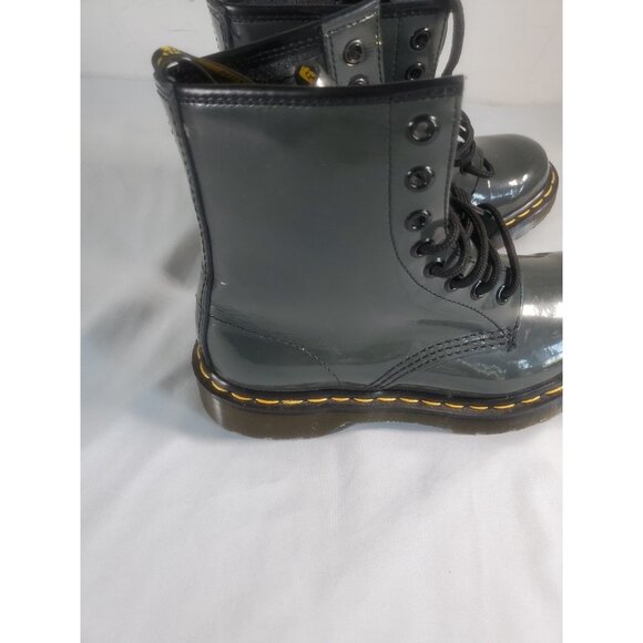 Dr Martens Boots Youth Size 6 Gray Patent Leather Doc Air Walk Lace Up 1460 W - Picture 4 of 16